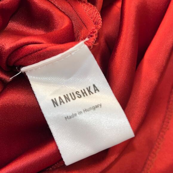 Nanushka Rust Red Satin Midi Dress Long Sleeve Mock Neck Minimalist Size M - Picture 11 of 12